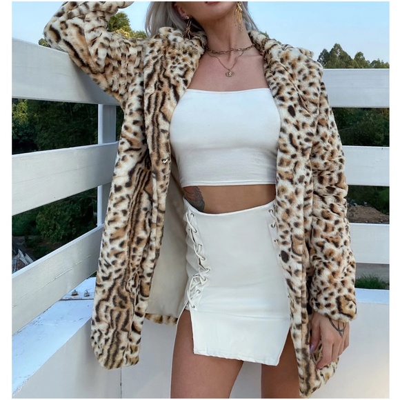 Cozy Vegan Fur Leopard Print Jacket Coat - Picture 4 of 6